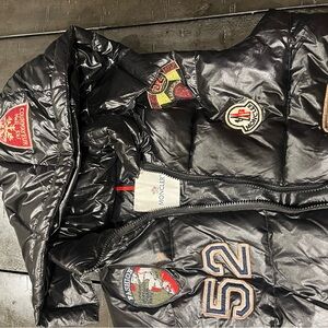Moncler Shiny Black Vest with Embroidered Patches